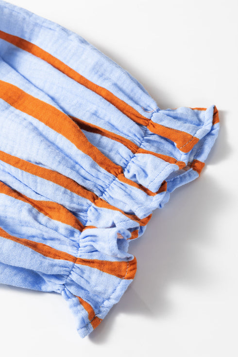 Stripe Crinckled Ruffled Sleeve Button up Loose Shirt